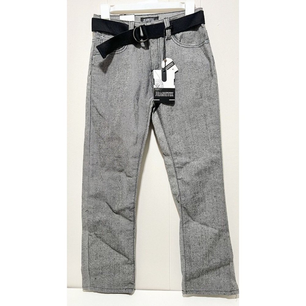 Jeanetix Straight Leg Boys Size 14 Gray Denim Jeans Black Belt NEW